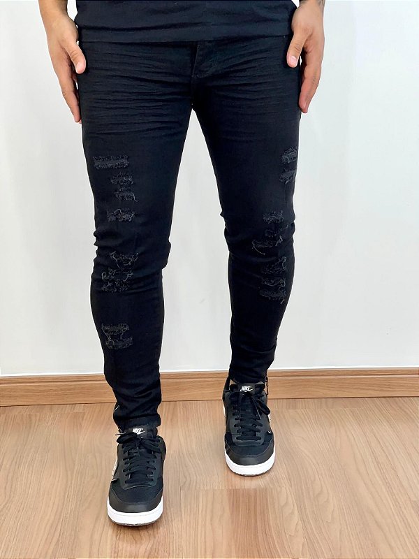 Calça Preta Destroyed Super Skinny - Codi Jeans