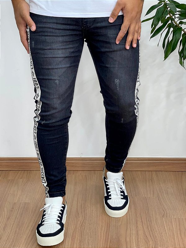 Calça Super Skinny Escura Faixa Lateral Básica - Codi Jeans