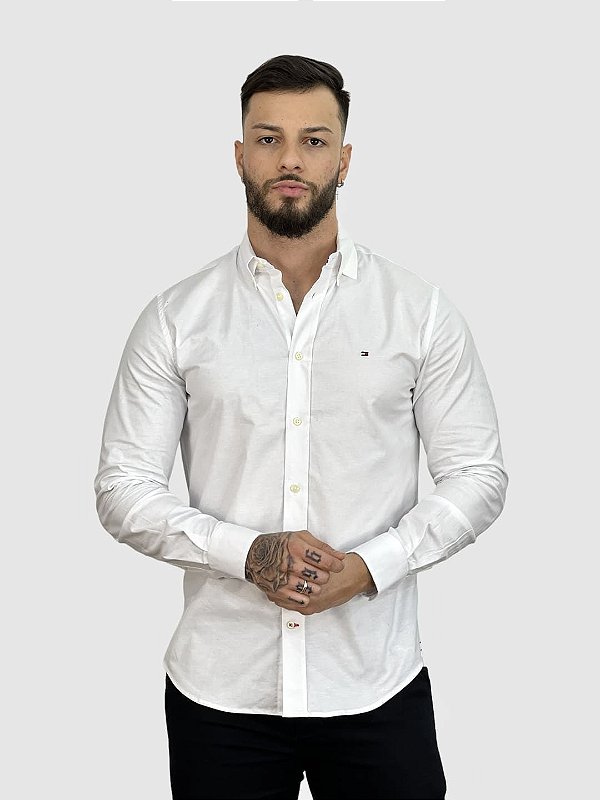 Camisa Regular Branca Manga Longa Clássica - Tommy Hilfiger