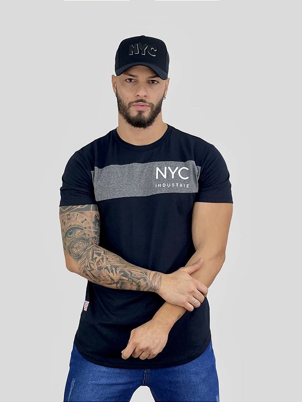 Camiseta Regata Masculina Preta Recorte Cinza NY # - Imperium