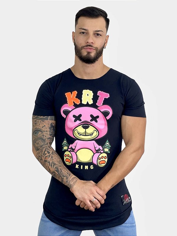 Camiseta Longline Preta Bear Color - Kreta Clothing