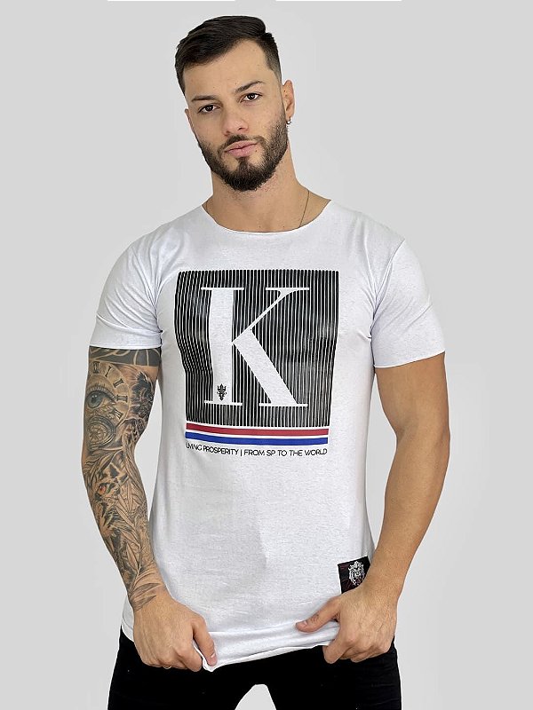 Camiseta Longline Branca Estampa "K" - Kreta Clothing