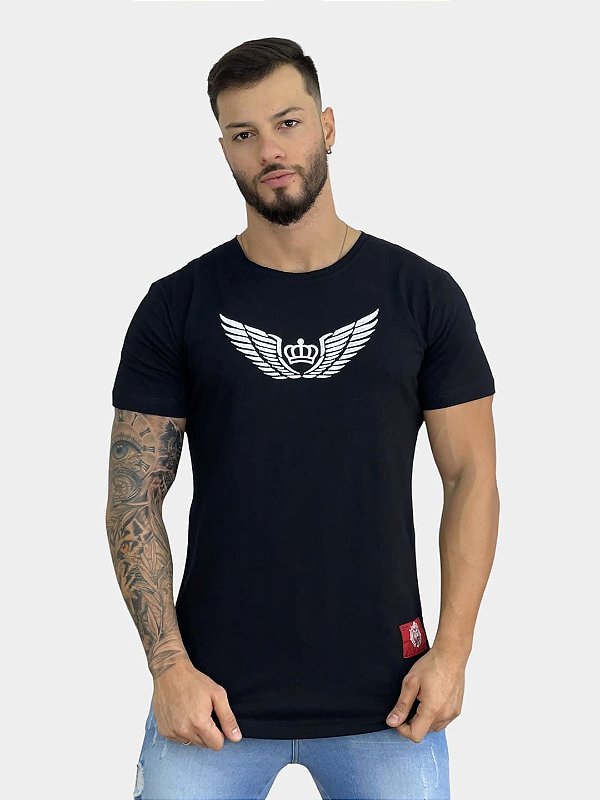 Camiseta Longline Preta Wing - Kreta Clothing