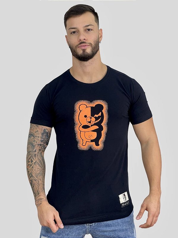 Camiseta Longline Preta Bear Bright Laranja - Hunt Bear