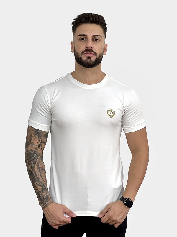 Camiseta Longline Off White Brasão No Peito - Fb Clothing