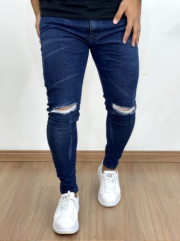 Calça Jeans Super Skinny Escura One Tear - Creed*+