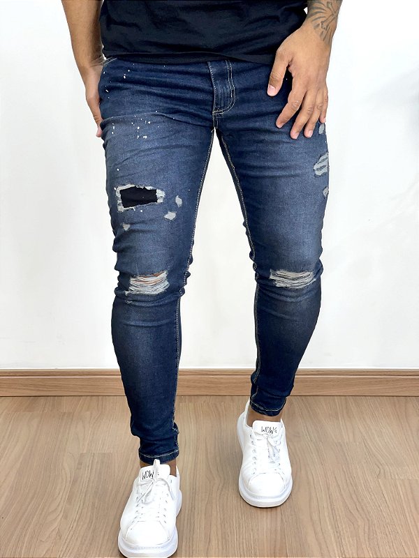 Calça Jeans Super Skinny Escura Respingo e Forro - Creed*+
