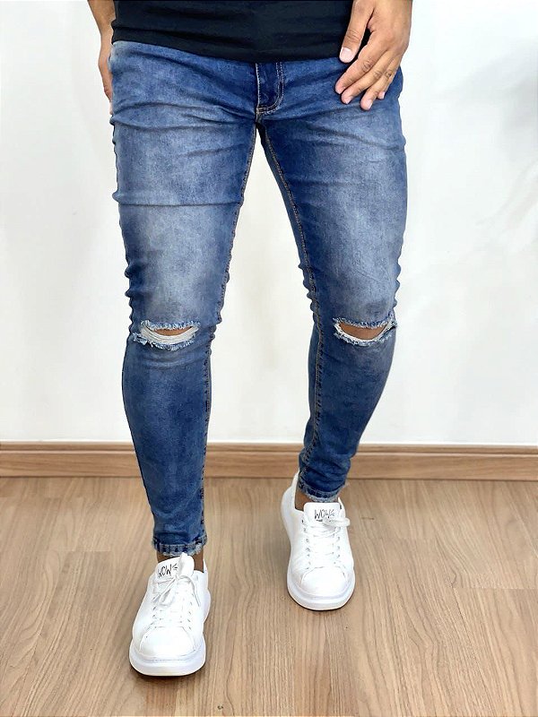 Calça Jeans Super Skinny Escura Rasgo No Joelho V3 - Creed+