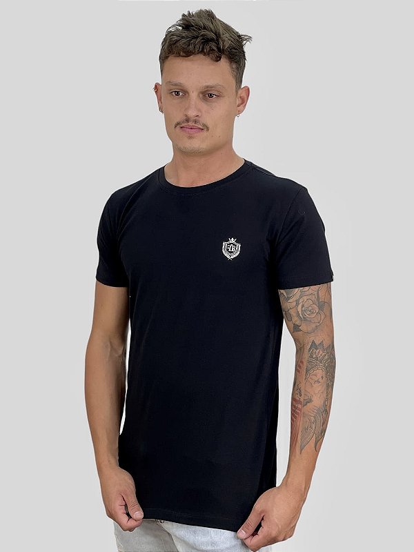 Camiseta Longline Preta Brasão Classic - Fb Clothing %