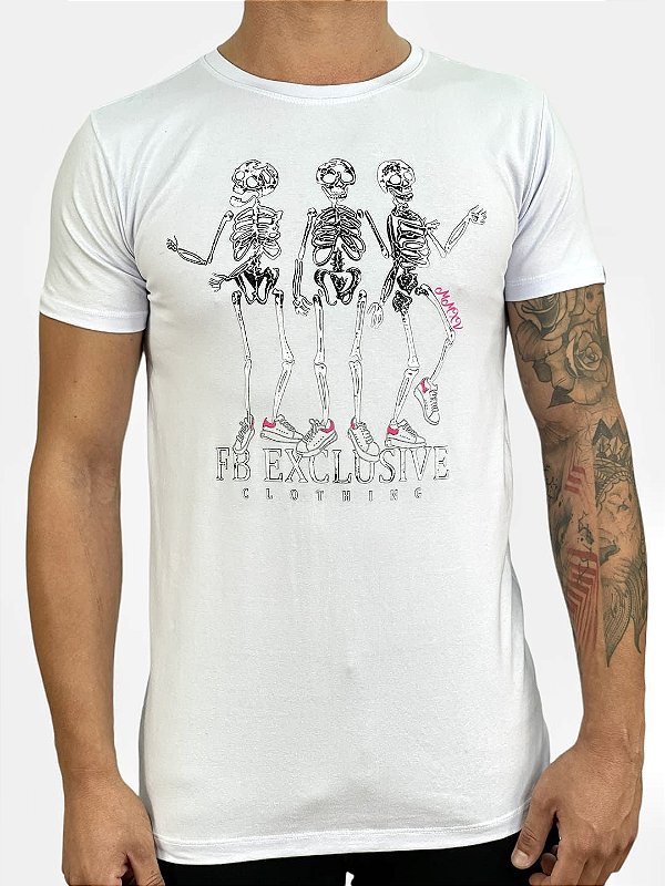 Camiseta Longline Branca Skulls - Fb Clothing %