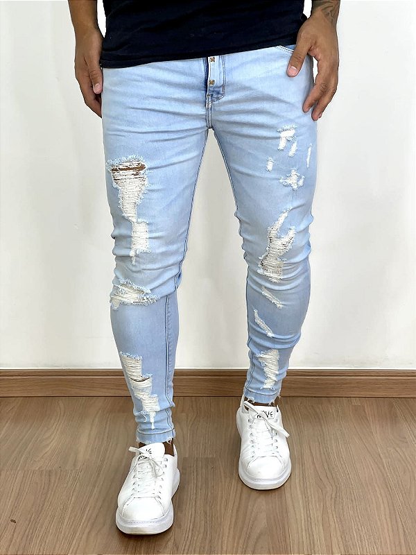 Calça Jeans Masculina Super Skinny Clara Destroyed Creative*+
