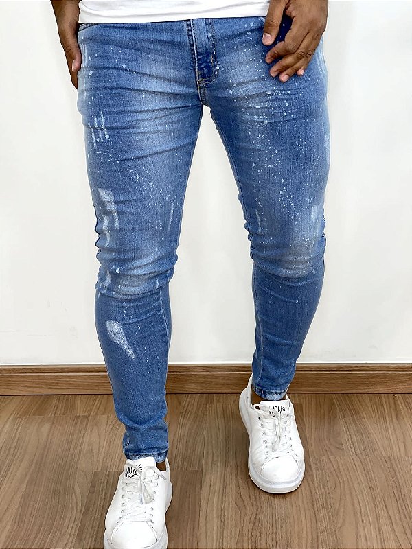 Calça Jeans Masculina Super Skinny Clara Destroyed Leve V2