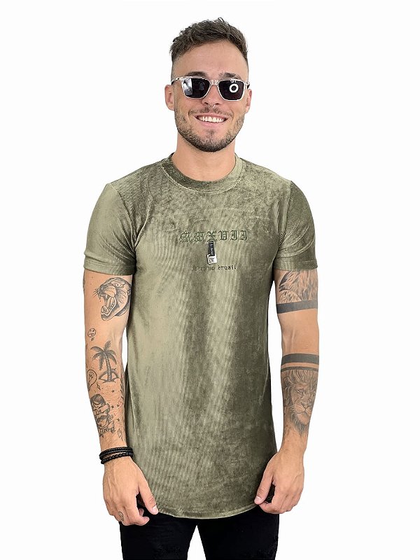Camiseta Masculina Veludo Longline Pingente Verde Totanka*