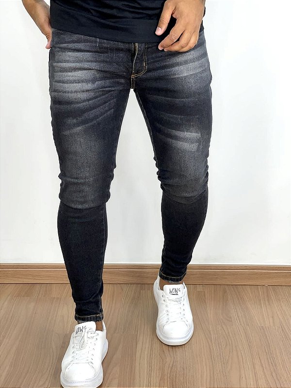 Calça Jeans  Masculina Super Skinnny Black Lav. Sem Rasgo*
