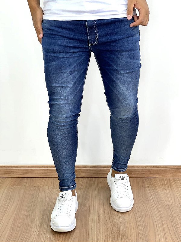 Calça Jeans Masculina Super Skinny Escura Basica Sem Rasgo V2*