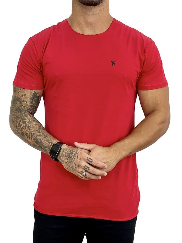Camiseta Longline Masculina Vermelha Básica Premium #