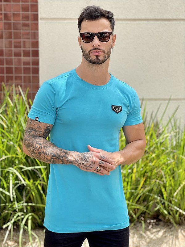 Camiseta Longline Masculina Metal Azul Claro - Fb Clothing