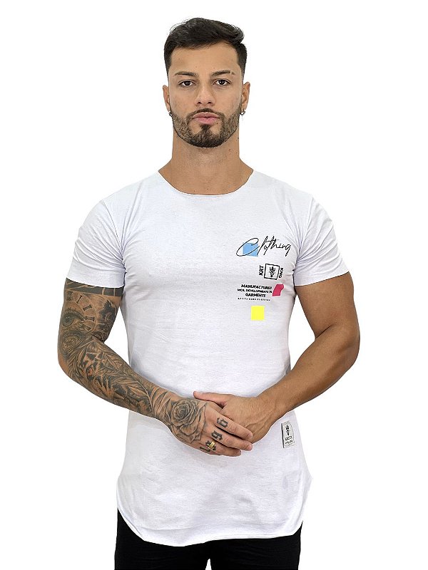 Camiseta Longline Masculina Branca Logo Manufacture* #