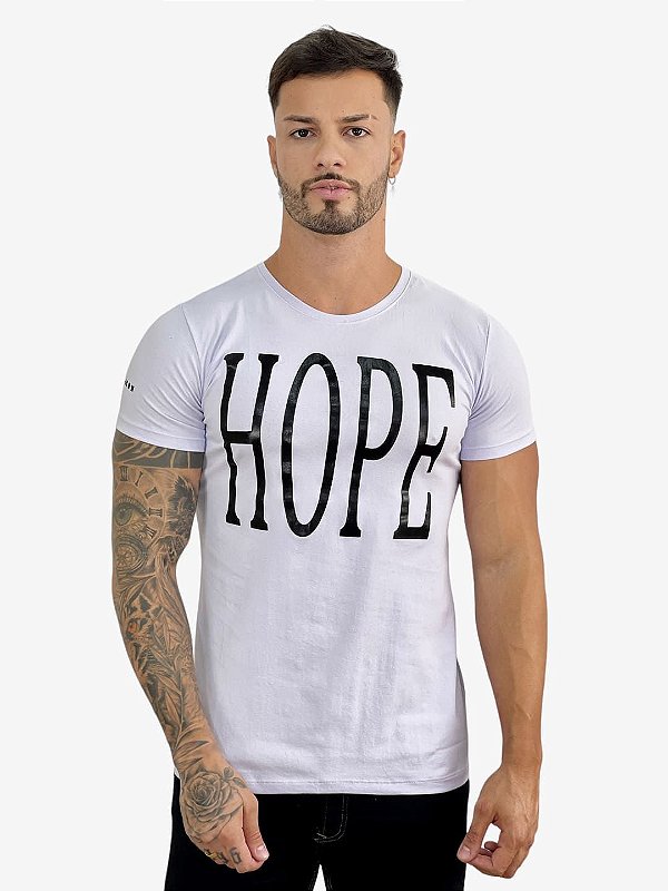 Camiseta Longline Masculina Branca Escritas HOPE Premium @