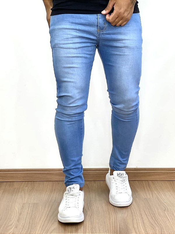 Calça Jeans Masculina Super Skinny Clara Básica Sem Rasgo