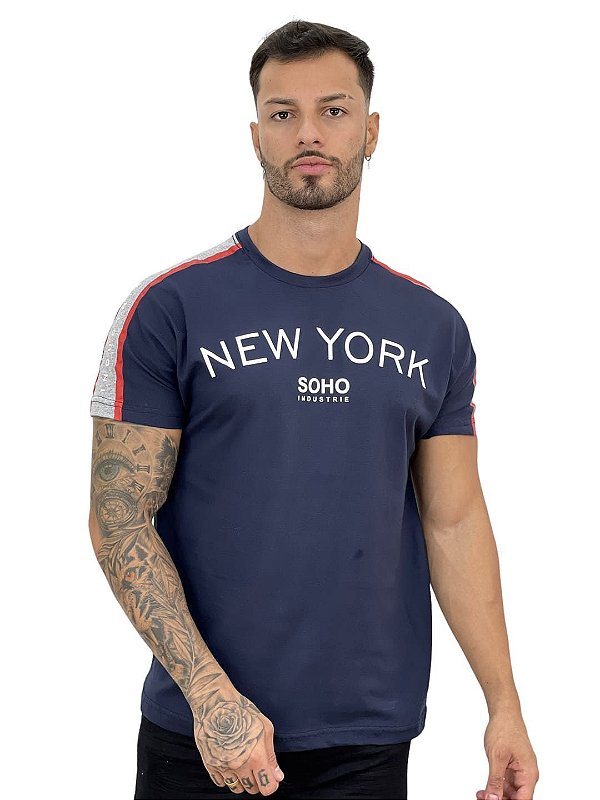 Camiseta Longline Masculina Azul Marinho NEW YORK#