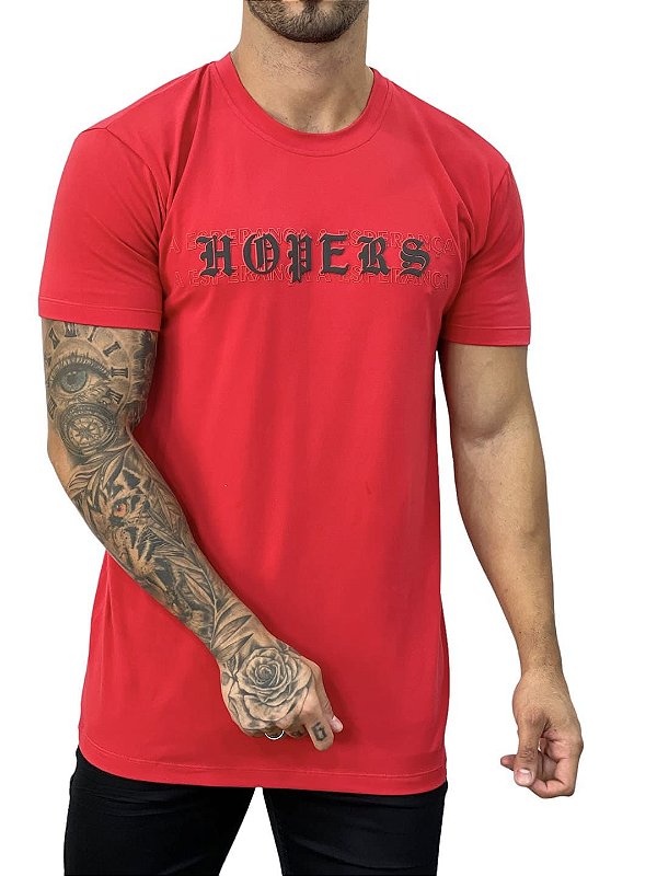 Camiseta Longline Masculina Vermelha HOPERS Esperança