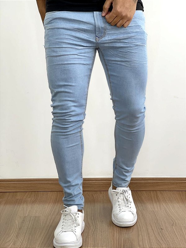 Calça Jeans Masculina Super Skinny Clara Básica Sem Rasgo
