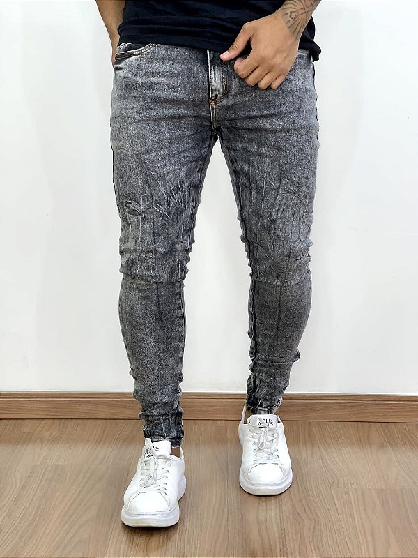 Calça Jeans Masculina Super Skinny Lavagem Escura Sem Rasgo