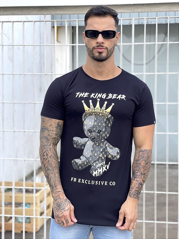 Camiseta Longline Masculina Preta The King Bear
