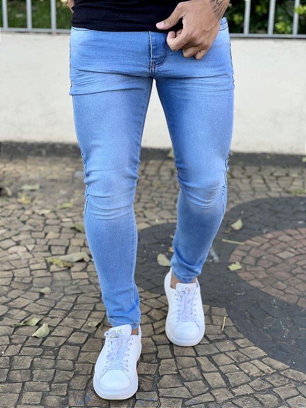 Calça Jeans Masculina Super Skinny Clara Básica Sem Rasgo V2