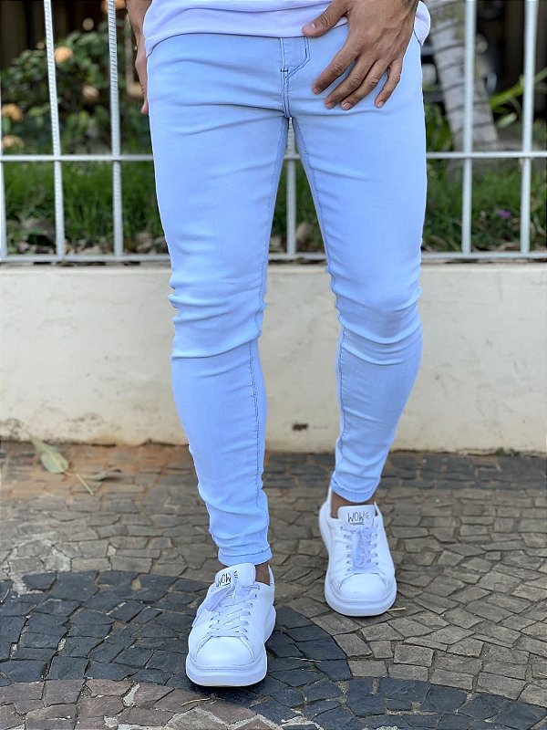 Calça Jeans Masculina Super Skinny Clara Básica Premium Sem Rasgo