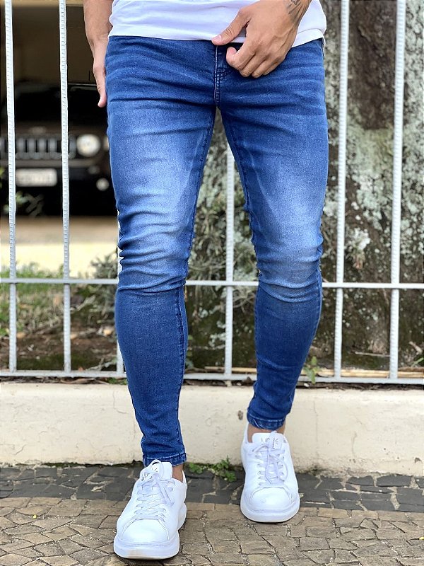 Calça Jeans Masculina Super Skinny Escura Sem Rasgo Yonkers