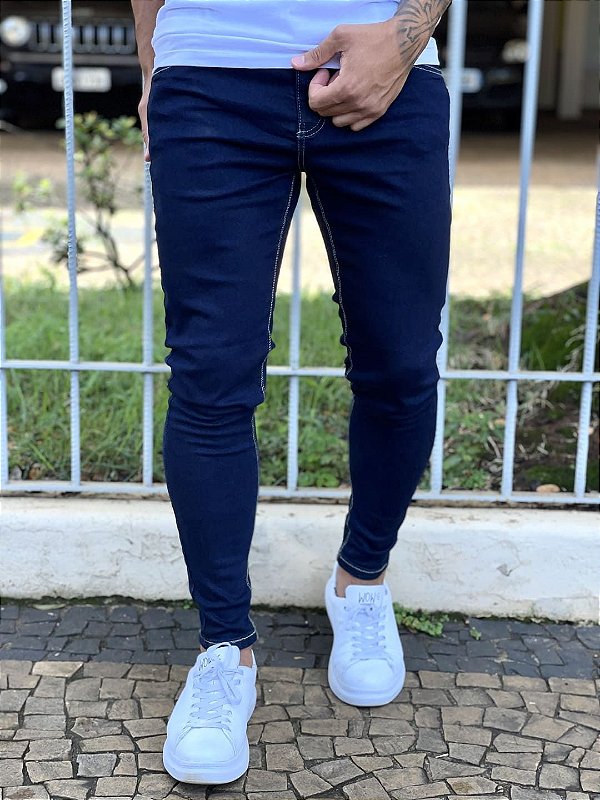 Calça Jeans Masculina Super Skinny Dark Básica Sem Rasgo