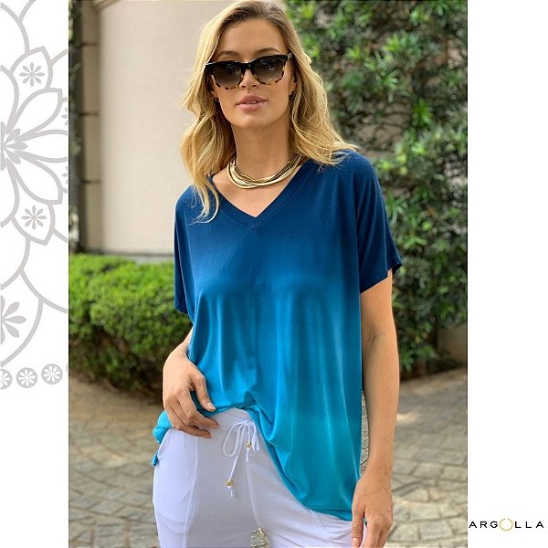 Blusa Summer Decote V - Azul Degradê