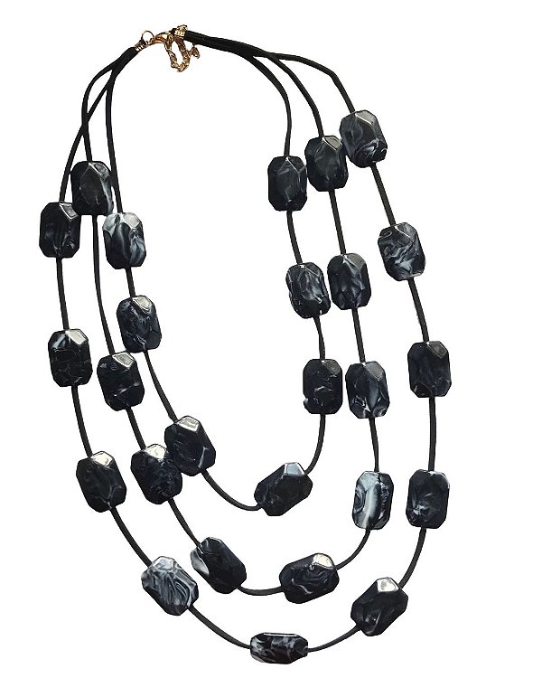 Colar Hexagone 3 voltas - preto