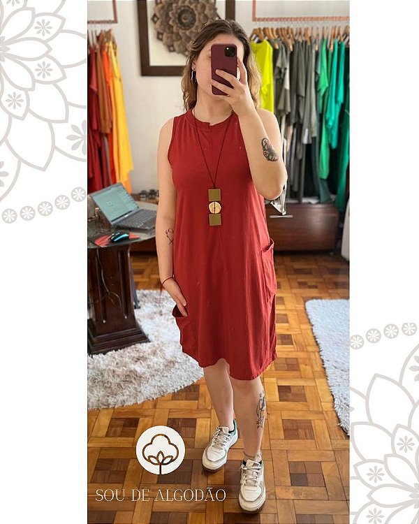 Vestido Salvador Terracota 100% Algodão