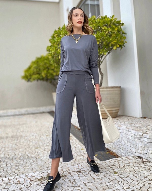 Conjunto Ibiza Mg Longa Cinza