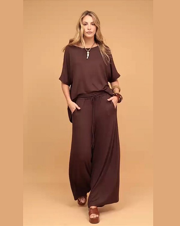 Conjunto Palermo Marrom - malha texturizada