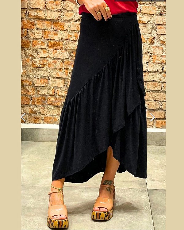 Saia Pareô 2 em 1 c/ babado - preto