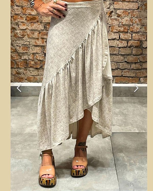 Saia Pareô 2 em 1 c/ babado - estampa linho