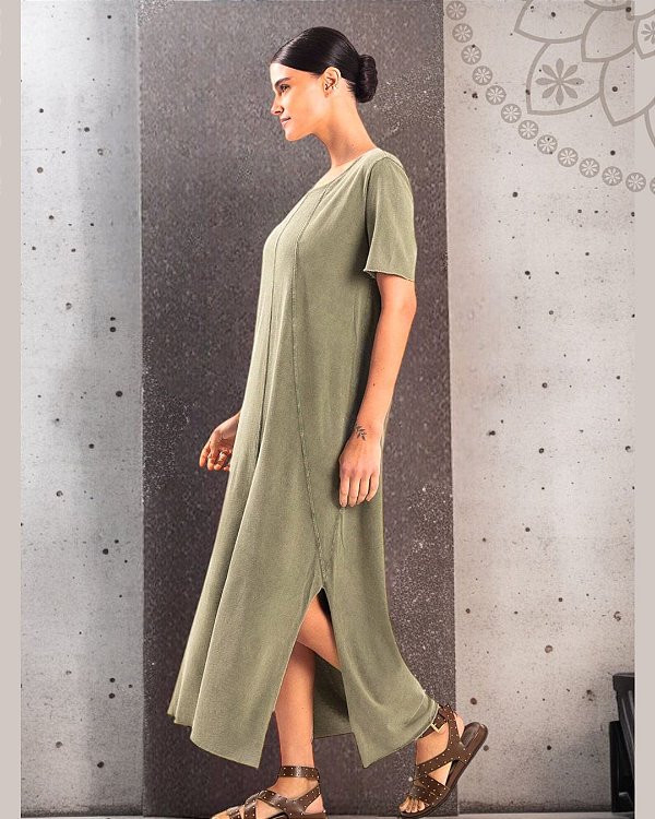 Vestido Bauru 100%Algodão Verde Stone