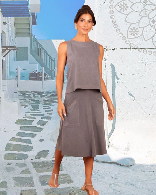 Saia Midi 100% algodão - Grafite