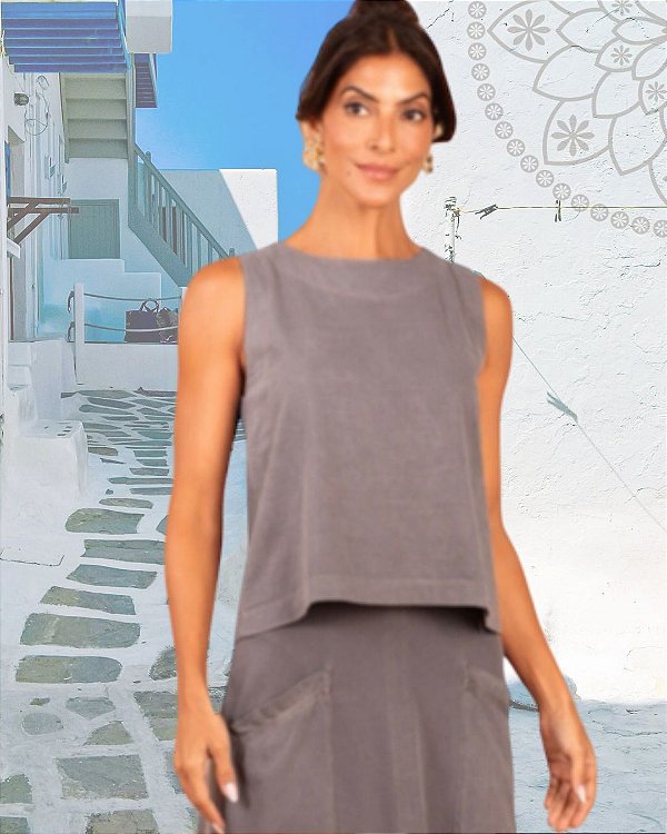 Regata Pesponto 100% algodão Grafite