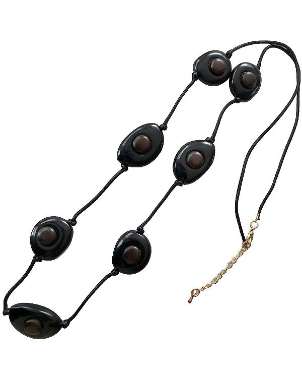 Colar Longo Jurerê Resina Colorida 80cm - Preto