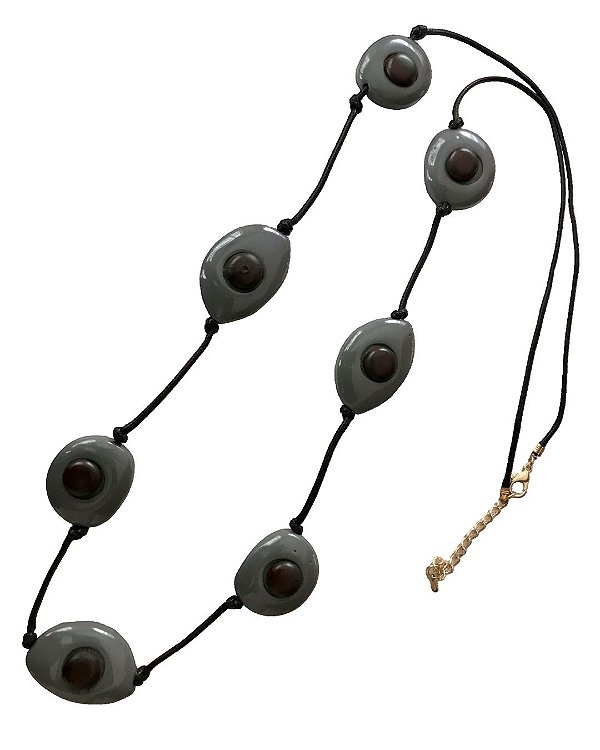 Colar Longo Jurerê Resina Colorida 80cm - Cinza