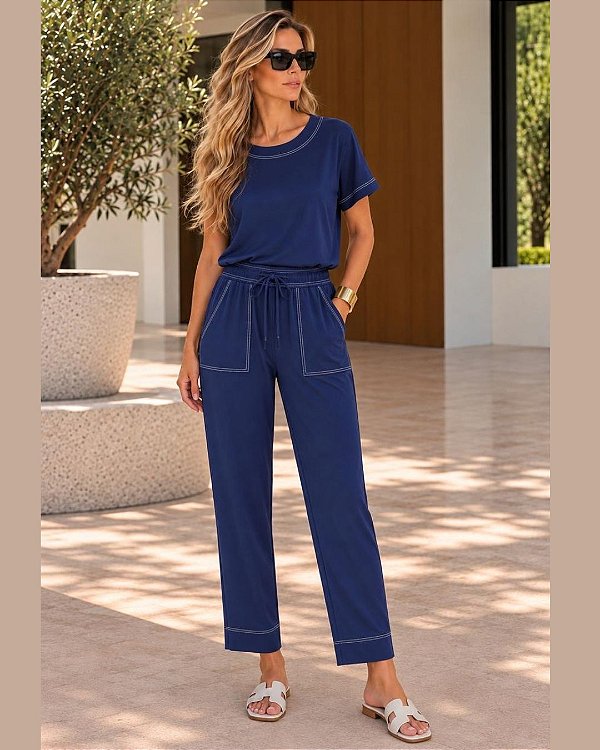 Conjunto Lion Marinho - Malha Viscose Elastano