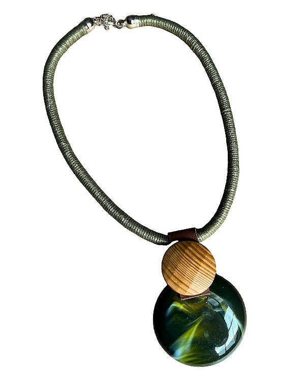 Colar Pingente Resina Círculo Verde