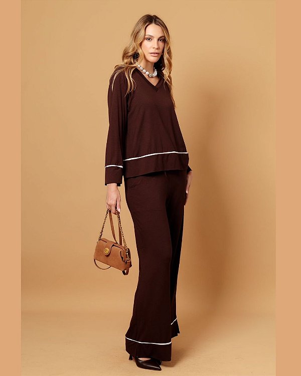Conjunto Mônaco Marrom em Viscose com Elastano