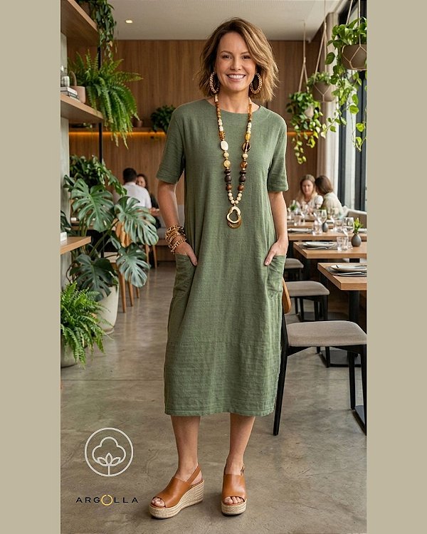 Vestido Midi Algodão Kyoto Verde