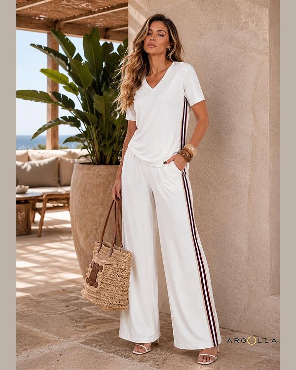 Conjunto Florença com Blusa e Calça Casual - OFF White
